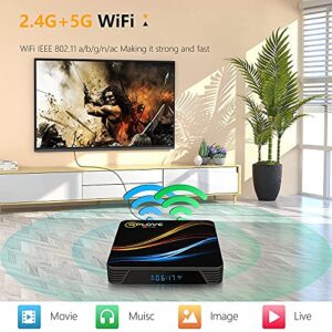 Android TV Box 11.0, 4GB RAM 32GB ROM RK3318 Quad Core 64bit Android Box Supports 2.4G+5G Dual WiFi Bluetooth 4.0 USB 3.0 Ultral 3D 4K Smart TV Box