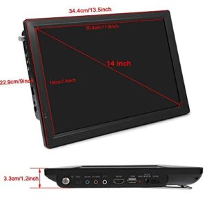 14Inch Portabel ATSC Digital Television 1080P HD HDMI Video Player Support USB Port,SD/MMC Card,U Disk,MKV, MOV, AVI, WMV, MP4, FLV, MPEG1-4, RMVB, 1080P Video MP3 for Outdoor, Home, Car,Bathroom