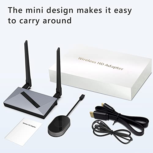 Wireless HDMI Transmitter and Receiver, Wireless Transmitter Support 4K@30Hz, Support 2.4/5GHz Wireless Video Transmitter for Streaming Video/Audio from Laptop, Phone to HDTV/Projector Grey