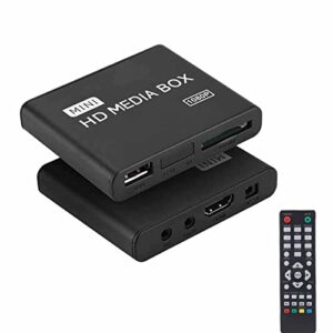 hdmi 1080 hd media player with 100mbps decoding rate, automatic identification output cable, support sd / mmc card, usb input, av / hdmi / ypbpr output.(us plug)