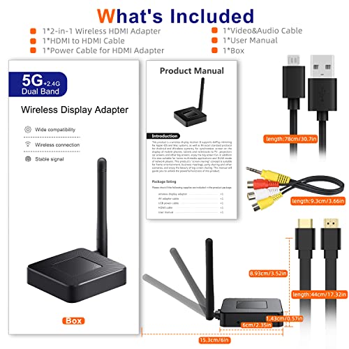Wireless HDMI Display Adapter,HDMI Wireless Transmission,Ultra HD Adapter Streaming Video【One-Click to Connect】 Wireless Presentation Facility Compatible for Android,iOS,Windows and MacOS