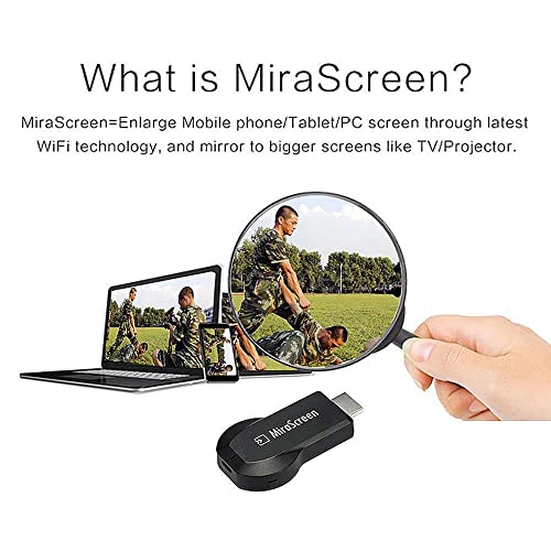 MiraScreen Wireless Display Receiver Mobile Screen Cast Dongle 1080P HDMI AV Adapter Cable for Connect Samsung Galaxy S6 S7 S8 Plus Note 8/5/4/3 iOS Apple iPhone iPad Tablet PC to HD TV (Black)