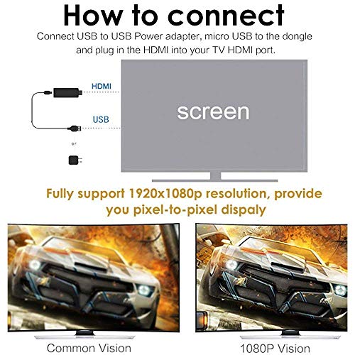 MiraScreen Wireless Display Receiver Mobile Screen Cast Dongle 1080P HDMI AV Adapter Cable for Connect Samsung Galaxy S6 S7 S8 Plus Note 8/5/4/3 iOS Apple iPhone iPad Tablet PC to HD TV (Black)