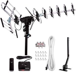 [newest 2020] five star outdoor digital amplified hdtv antenna – up to 200 mile long range,directional 360 degree rotation,hd 4k 1080p fm radio, supports 5 tvs plus installation kit and mounting pole