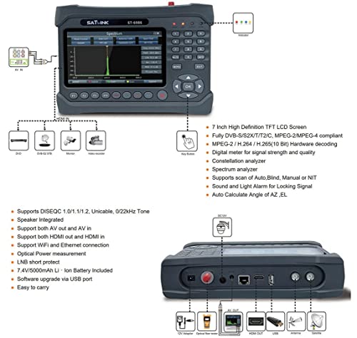 SATLINK ST-6986 Satellite TV Receiver DVB-S/S2/T/T2/C Combo Meter MPEG-4 HD H.265 (10bits) Spectrum Spectrum Analyzer Digital Satellite Finder Meter