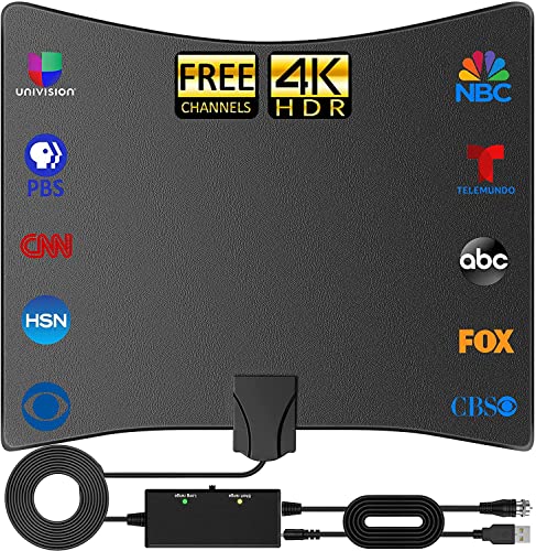 2023 Upgraded TV Antenna for smart tv- 420 Miles Range Digital Indoor antenna- Powerful Amplifier Support 8K 4K 1080p All TV's VHF UHF Outdoor Signal Booster 360°Signal Reception- 18ft Coax HDTV Cable