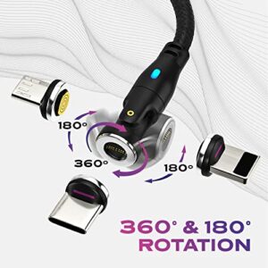 Statik 360 Pro Magnetic Charging Cable 100W Fast Charge Type C and Micro USB Magnet Connectors, 100 W Magnetic Charge Cable 6ft/2m, Data Transfer Capable, Compatible with All Devices