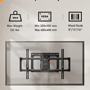 Perlegear UL Listed Full Motion TV Wall Mount for 42-85 inch TVs up to 132 lbs, TV Mount with Dual Articulating Arms, Tool-Free Tilt, Swivel, Extension, Leveling, Max VESA 600x400mm, 16" Studs, PGLF8