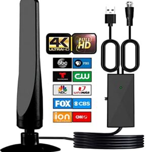 ANTIER Amplified Digital TV Antenna 430 Miles Range HDTV - Support 4K 8K 1080p Fire tv Stick and All Older TV's - Smart Switch Amplifier Indoor Signal Booster - 14 ft Coax Cable