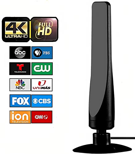 415+ Miles Range TV Antenna Indoor – HDTV Antennas are 8K 4K Full HD Compatible, with Best Powerful Amplifier and Signal Booster, 10ft Coaxial Cable for Smart & Older TVs