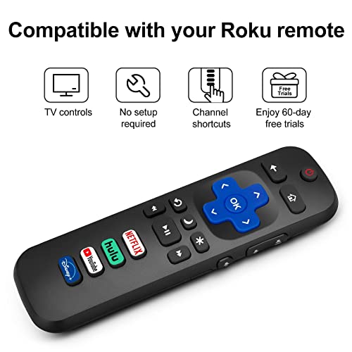 (Pack of 2) Replaced Remote Control Only for Roku TV, Compatible for TCL Roku/Hisense Roku/Onn Roku/Sharp Roku/Element Roku/Westinghouse Roku/Philips Roku Series Smart TVs (Not for Roku Stick and Box)