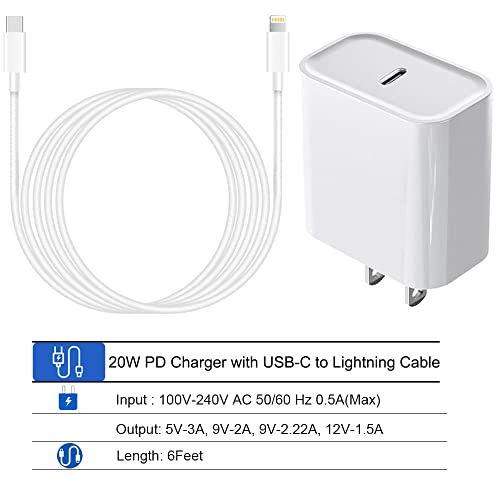 [Apple MFi Certified] iPhone Fast Charger, 20W USB C Power Delivery Wall Charger Plug with 6ft Type C to Lightning Cable Quick Charging Data Sync Cord for iPhone14 13 12 11 Pro Max Mini Xs Xr X 8 iPad