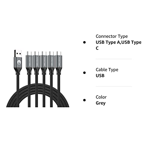 USB Type-C Cable 5pack 6ft Fast Charging 3A Quick Charger Cord, Type C to A Cable 6 Foot Compatible Samsung Galaxy S10 S9 S8 Plus, Braided Fast Charging Cable for Note 10 9 8, LG V50 V40 G8 G7(Grey)