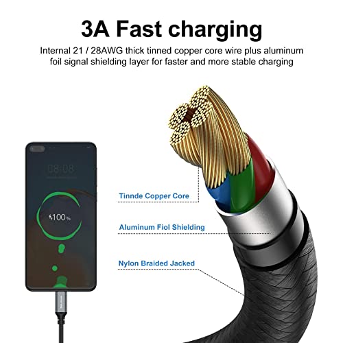 USB Type-C Cable 5pack 6ft Fast Charging 3A Quick Charger Cord, Type C to A Cable 6 Foot Compatible Samsung Galaxy S10 S9 S8 Plus, Braided Fast Charging Cable for Note 10 9 8, LG V50 V40 G8 G7(Grey)