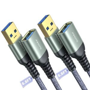 2 pack 6.6ft+6.6ft ainope usb 3.0 extension cable type a male to female extension cord durable braided material fast data transfer compatible with usb keyboard,mouse,flash drive, hard drive