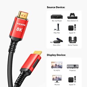 Snowkids 8K HDMI Cable 2.1 10FT 2-Pack, 48Gbps Ultra High Speed HDMI Braided Cord (8K@60Hz 7680x4320, 4K@120Hz) HDCP 2.2&2.3, eARC,HDR10, Dynamic HDR, Compatible with Roku TV/HDTV/PS5/Blu-ray