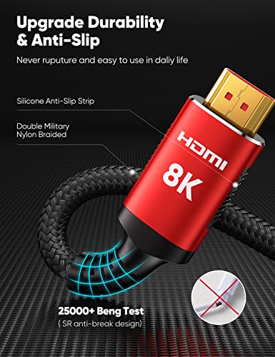 Snowkids 8K HDMI Cable 2.1 10FT 2-Pack, 48Gbps Ultra High Speed HDMI Braided Cord (8K@60Hz 7680x4320, 4K@120Hz) HDCP 2.2&2.3, eARC,HDR10, Dynamic HDR, Compatible with Roku TV/HDTV/PS5/Blu-ray