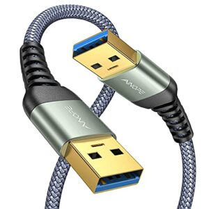 ainope usb 3.0 a to a male cable, [6.6ft] usb 3.0 to usb 3.0 cable [never rupture] usb male to male cable double end usb cord compatible with hard drive enclosures, dvd player, laptop cool-grey
