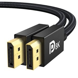 vesa certified displayport cable 1.4, ivanky 8k dp cable 6.6ft (8k@60hz, 4k@144hz, 2k@240hz)hbr3 support 32.4gbps, hdr, hdcp 2.2, freesync g-sync, braided display port for gaming monitor, graphics, pc
