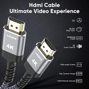 4K HDMI Cable 15FT,Highwings 2.0 High Speed 18Gbps HDMI Braided Cord-Supports (4K 60Hz HDR,Video 4K 2160p 1080p 3D HDCP 2.2 ARC-Compatible with Ethernet PS4/3 4K Projector Game Monitor ect-Grey