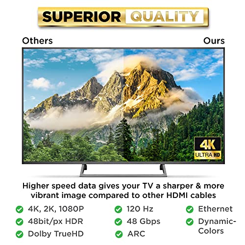 PowerBear 4K HDMI Cable 10 ft | High Speed Hdmi Cables, Braided Nylon & Gold Connectors, 4K @ 60Hz, Ultra HD, 2K, 1080P, ARC & CL3 Rated | for Laptop, Monitor, PS5, PS4, Xbox One, Fire TV, & More