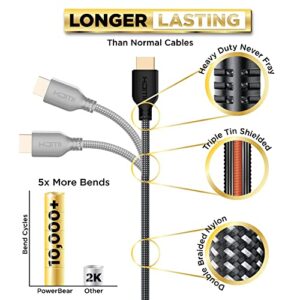 PowerBear 4K HDMI Cable 10 ft | High Speed Hdmi Cables, Braided Nylon & Gold Connectors, 4K @ 60Hz, Ultra HD, 2K, 1080P, ARC & CL3 Rated | for Laptop, Monitor, PS5, PS4, Xbox One, Fire TV, & More