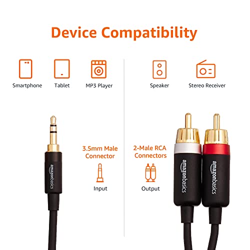 Amazon Basics 3.5mm to 2-Male RCA Adapter Audio Stereo Cable - 4 Feet