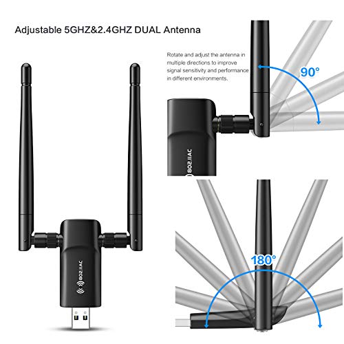 Wireless USB WiFi Adapter for PC - Nineplus 1200Mbps Dual 5Dbi Antennas 5G/2.4G WiFi Adapter for Desktop PC Laptop Windows11/10/8/8.1/7/Vista/XP, Wireless Adapter for Desktop Computer Network Adapters