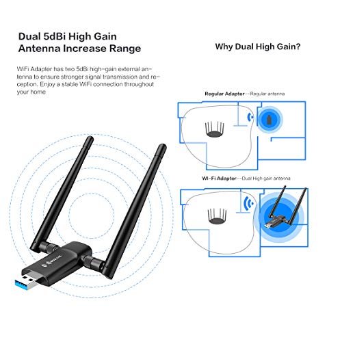 Wireless USB WiFi Adapter for PC - Nineplus 1200Mbps Dual 5Dbi Antennas 5G/2.4G WiFi Adapter for Desktop PC Laptop Windows11/10/8/8.1/7/Vista/XP, Wireless Adapter for Desktop Computer Network Adapters