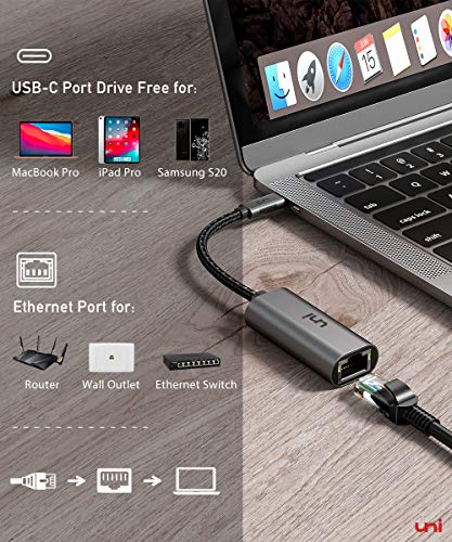 USB C to Ethernet Adapter, uni Driver Free RJ45 to USB C [Thunderbolt 3/4 Compatible], 1Gbps Type-C Gigabit Ethernet LAN Network Adapter for MacBook Pro/Air, iPad Pro, Dell XPS, Surface Laptop, Mac