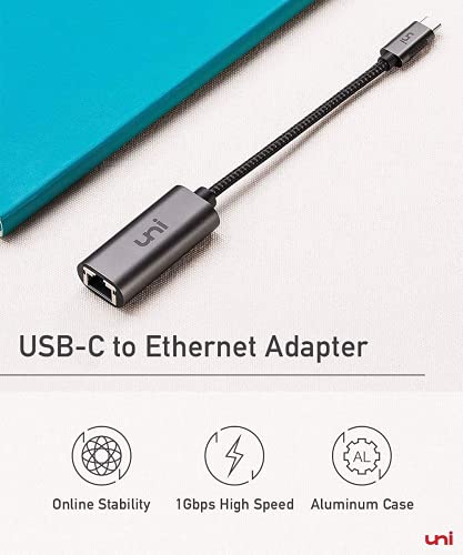 USB C to Ethernet Adapter, uni Driver Free RJ45 to USB C [Thunderbolt 3/4 Compatible], 1Gbps Type-C Gigabit Ethernet LAN Network Adapter for MacBook Pro/Air, iPad Pro, Dell XPS, Surface Laptop, Mac