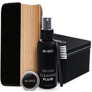 eveo premium vinyl record cleaner kit – complete 4-in-1 vinyl records cleaning kit for records albums-includes soft velvet record brush,cleaning liquid,duster &turntable stylus cleaning gel