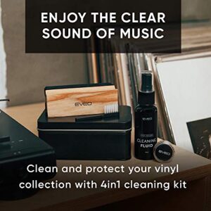 EVEO Premium Vinyl Record Cleaner Kit - Complete 4-in-1 Vinyl Records Cleaning Kit for Records Albums-Includes Soft Velvet Record Brush,Cleaning Liquid,Duster &Turntable Stylus Cleaning Gel