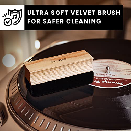 EVEO Premium Vinyl Record Cleaner Kit - Complete 4-in-1 Vinyl Records Cleaning Kit for Records Albums-Includes Soft Velvet Record Brush,Cleaning Liquid,Duster &Turntable Stylus Cleaning Gel