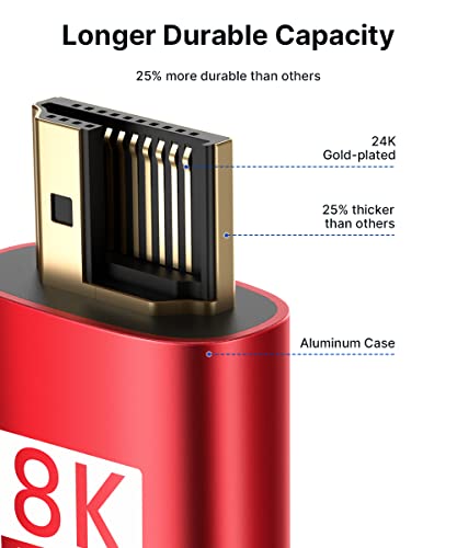 JSAUX HDMI Cables 2.1 2-Pack 6FT, 48Gbps 8K & 4K Ultra High Speed Braided HDMI Cable, 4K@120Hz 144Hz, 8K@60Hz, HDCP 2.2 & 2.3, HDR 10, eARC Compatible with Laptop Monitor UHD TV PS5 PS4 Dolby -Red