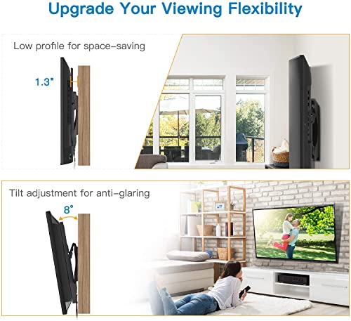 Pipishell UL Listed Tilt TV Wall Mount Bracket Low Profile for Most 23-55 Inch LED LCD OLED 4K Flat Curved TVs up to 99lbs Max VESA 400x400mm, 8° Tilting for Anti-Glaring, Fits 8-16 inch Wood Stud