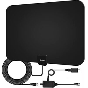 tv antenna indoor, digital amplified indoor hdtv antenna, 1080p vhf uhf television local channels detachable signal amplifier and 16.5ft long coax cable