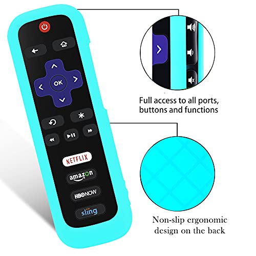 3 Pack Remote Case for Roku, Battery Cover for TCL Roku Smart TV Steaming Stick Remote, Roku TV Remote Cover Silicone Protective Controller Universal Sleeve Skin Glow in The Dark Green Purple Blue