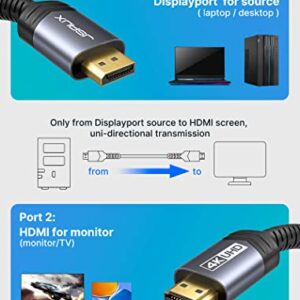 JSAUX 4K DisplayPort to HDMI Cable 10FT, DP to HDMI Male Video UHD 1440P/2K@120Hz,4K@30 Nylon DP to HDTV Uni-Directional Cord for Dell, Monitor, Projector, Desktop, AMD, NVIDIA, Lenovo, HP, ThinkPad