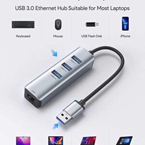 USB 3.0 to Ethernet Adapter,ABLEWE 3-Port USB 3.0 Hub with RJ45 10/100/1000 Gigabit Ethernet Adapter Support Windows 10,8.1,Mac OS, Surface Pro,Linux,Chromebook and More