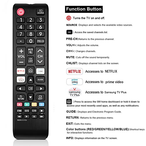 Universal for Samsung Smart TV Remote Control Replacement for All Samsung TV Series Remote with Quick Function Buttons for Netflix, Prime Video and Samsung TV Plus