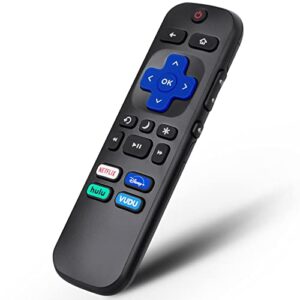 remote control compatible for hisense-tcl-onn-sharp-roku tv remote replacement, with buttons for netflix, disney, hulu, vudu