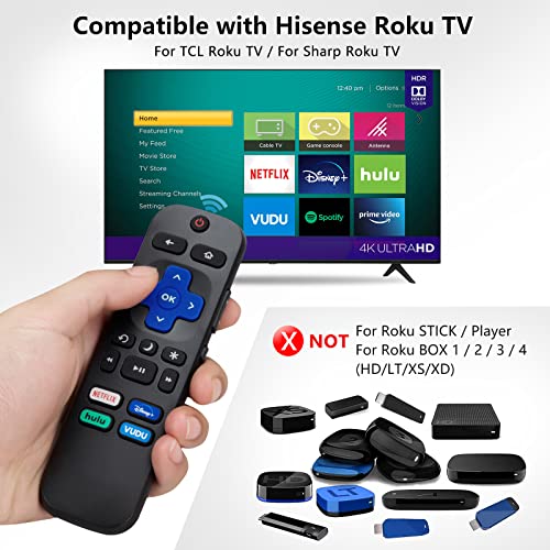 Remote Control Compatible for Hisense-TCL-Onn-Sharp-Roku TV Remote Replacement, with Buttons for Netflix, Disney, Hulu, VUDU