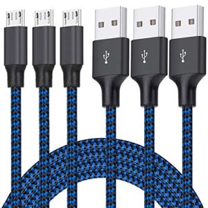 micro usb cable, 3pack 6ft android charger cord long nylon braided sync and fast charging cables compatible samsung galaxy s6 s7 edge, kindle, android & windows smartphones, xbox, ps4 and more-blue