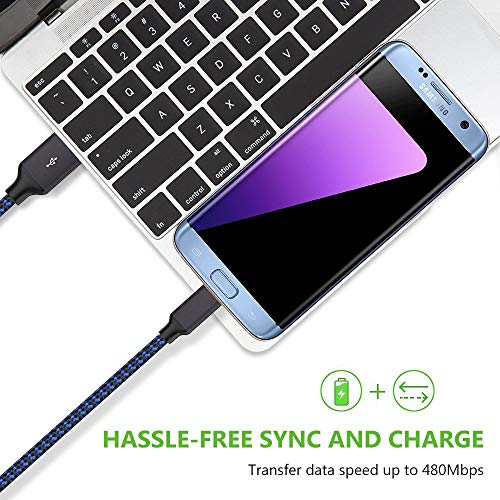 Micro USB Cable, 3Pack 6FT Android Charger Cord Long Nylon Braided Sync and Fast Charging Cables Compatible Samsung Galaxy S6 S7 Edge, Kindle, Android & Windows Smartphones, Xbox, PS4 and More-Blue