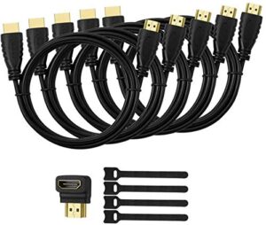 5 pack high-speed hdmi cables-6ft with 90 degree adapter, gold plated connectors, cord ties for tv pc playstaion support ethernet, 3d, 1080p, arc, audio return(arc) compatible for monitor, black