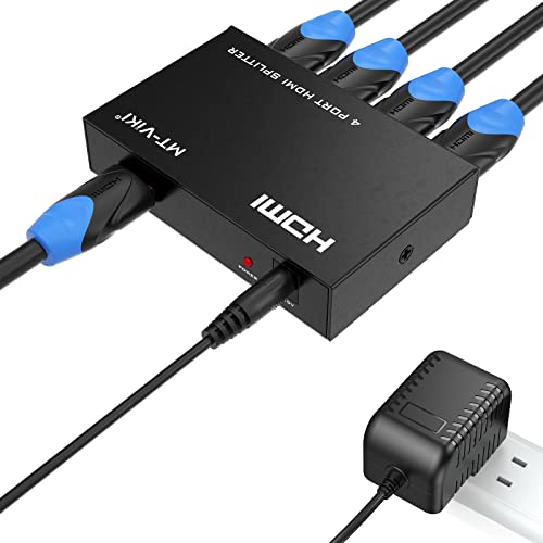 HDMI Splitter 1 in 4 Out, MT-ViKI 1x4 Power HDMI Splitter 4 Ports w/AC Adapter, 4Kx2K@30Hz 3D Full HD Distributor for PS4 Fire Stick HDTV