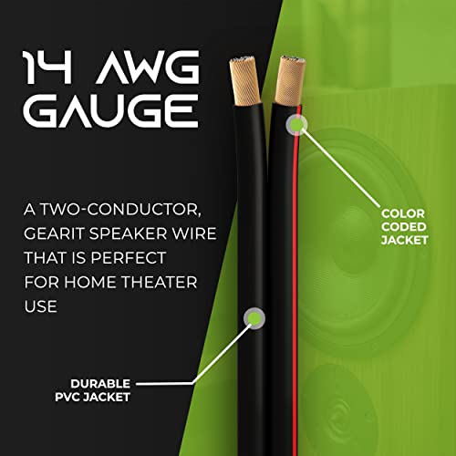 14AWG Speaker Wire, GearIT Pro Series 14 AWG Gauge Speaker Wire Cable (100 Feet / 30.48 Meters) Great Use for Home Theater Speakers and Car Speakers Black