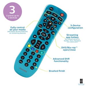 Philips Universal Remote Control Replacement for Samsung, Vizio, LG, Sony, Sharp, Roku, Apple TV, RCA, Panasonic, Smart TVs, Streaming Players, Blu-ray, DVD, Simple Setup, 3 Device, Blue, SRP3249B/27