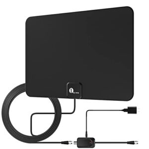 1byone amplified hd digital tv antenna – support 4k 1080p and all older tv’s – indoor smart switch amplifier signal booster – coax hdtv cable/ac adapter